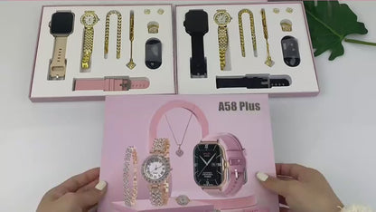 A58 LADIES SMART WATCH With One Gold Watch And Jewellery Items For Free